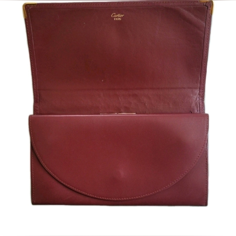 RARE Cartier Vintage Bordeaux Burgundy Leather Designer Kisslock Wallet (EUC) - Picture 3 of 7